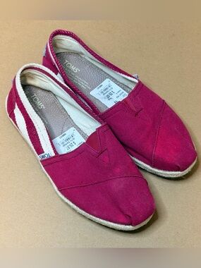 Toms Classic University Red White Stripes Womens Canvas Espadrille Shoes Slipons